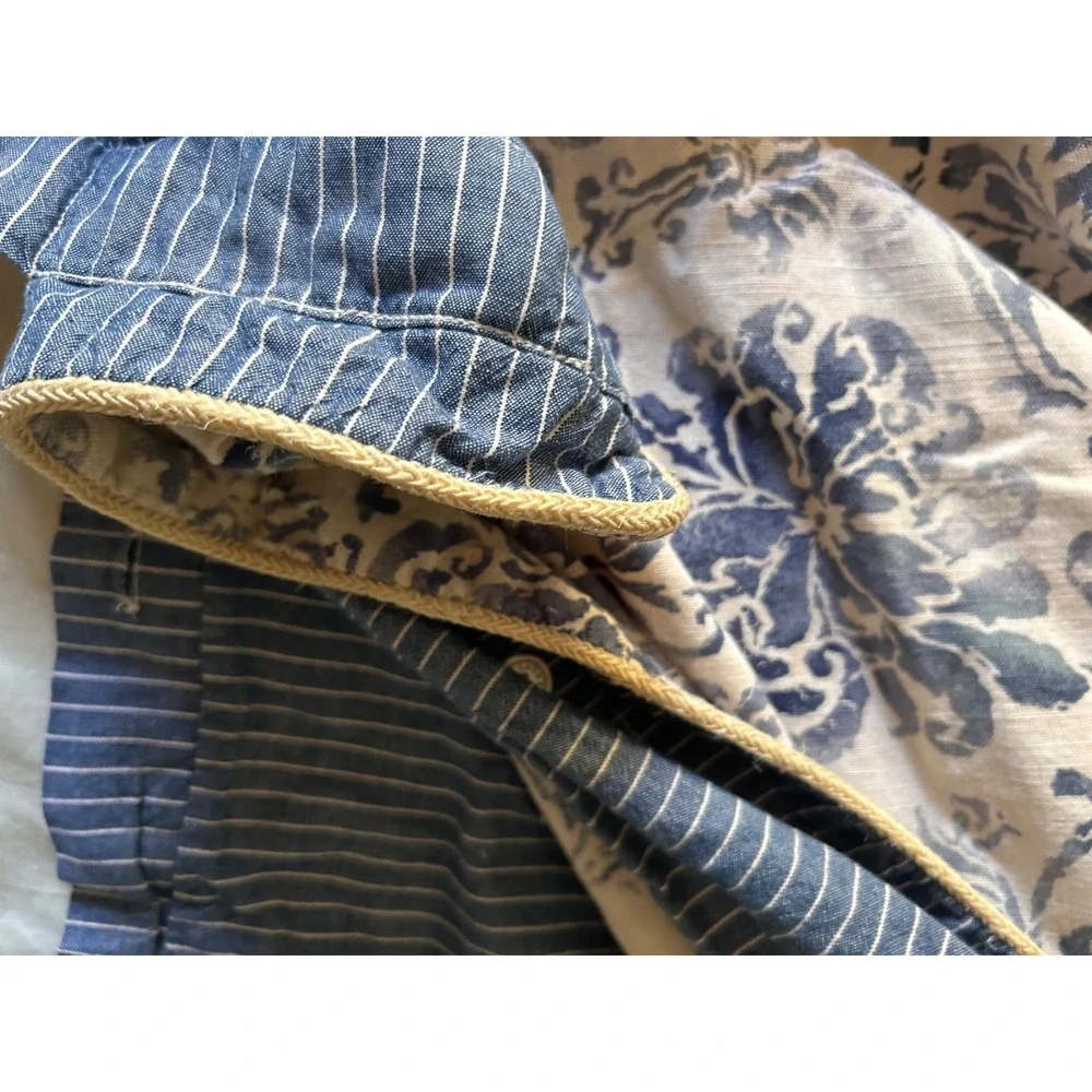 Ralph Lauren Bluff Point Queen Duvet Cover Floral White Blue Stripe Rope Trim‎